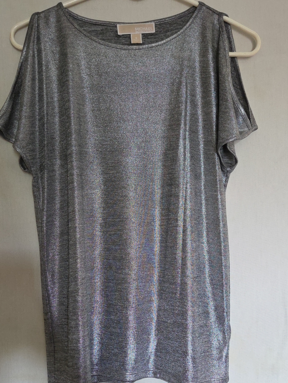 Michael Kors Metallic Silver Cold-Shoulder Tee